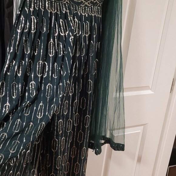 Indo Western Green Jumpsuit with choker dupatta - Picture 4 of 4